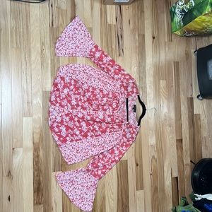 Rachel Zoe floral boho top with bell sleeve size M